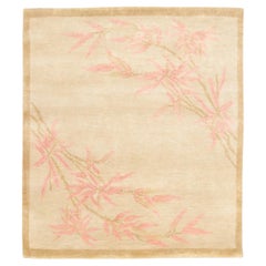 Contemporary Chinese Deco Style Floral Pink Square Wool Rug by Rug & Kilim
