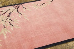 Contemporary Chinese Deco Style Salmon Pink Floral Wool Runner by Rug & Kilim