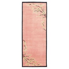 Contemporary Chinese Deco Style Salmon Pink Floral Wool Runner by Rug & Kilim