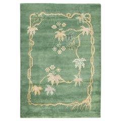 Contemporary Chinese Deco Style Green & Gold Floral Wool Rug by Rug & Kilim