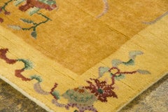 Contemporary Chinese Deco Style Gold & Coral Wool Runner by Rug & Kilim, India