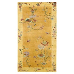 Contemporary Chinese Deco Style Gold & Coral Wool Runner by Rug & Kilim, India