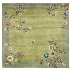 Contemporary Chinese Deco Style Square Floral Wool Rug by Rug & Kilim, India