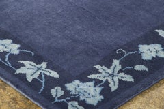 Contemporary Chinese Deco Style Blue Floral&Pictorial Wool Runner by Rug & Kilim