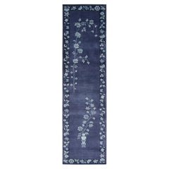 Contemporary Chinese Deco Style Blue Floral&Pictorial Wool Runner by Rug & Kilim
