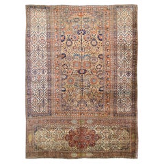 Rare 19th Century Persian Heriz Silk Carpet with Hafez Ghazals & Medallions