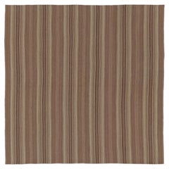 Vintage Kilim, Beige-Brown Square Rug in All Over Stripes - Rug & Kilim