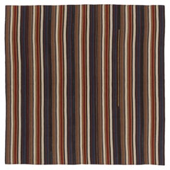 Vintage Turkish Kilim, Square Rug with Rich Polychromatic Stripes - Rug & Kilim