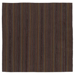 Vintage Turkish Kilim, Square Rug in Fine Polychromatic Stripes - Rug & Kilim