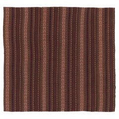 Vintage Turkish Kilim, Square Rug with Intricate Geometric Stripes - Rug & Kilim