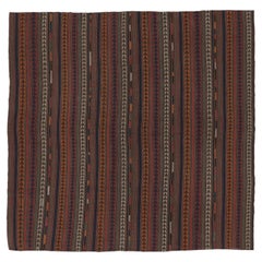 Vintage Turkish Square Kilim, Polychromatic Geometric Stripes - Rug & Kilim