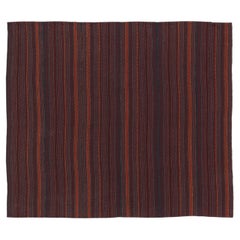 Vintage Turkish Kilim in Red and Blue Stripes with Geometric Motifs - Rug & Kili