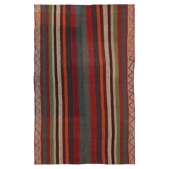 Vintage Turkish Kilim, Vibrant Geometric Stripe Patterns - Rug & Kilim