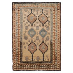 Vintage Turkish Gabbeh Rug, Tribal Geometric Patterns in Beige and Blue