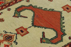 Antique Turkish Serapi Rug, Beige with Red Geometric Medallion - Rug & Kilim