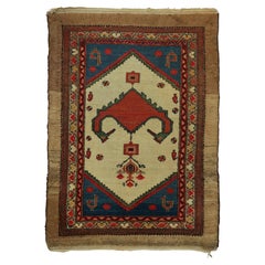 Antique Turkish Serapi Rug, Beige with Red Geometric Medallion - Rug & Kilim