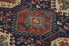 Antique Turkish Heriz Karaja Rug, Triple Medallion in Red and Navy - Rug & Kilim