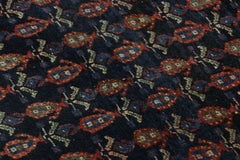 Vintage Turkish Malayer Rug in Midnight Blue and Salmon with Floral Pattern