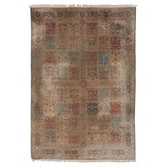 Antique Kashan Turkish Silk Rug, Polychromatic Compartment Grid - Rug & Kilim