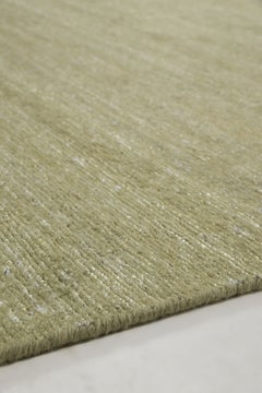 Contemporary Textural Sari Silk Square Rug in Sage Green by Rug & Kilim, India