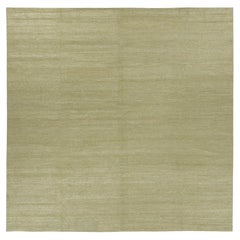 Contemporary Textural Sari Silk Square Rug in Sage Green by Rug & Kilim, India