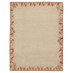 Contemporary Art Deco Style Floral Wool Rug in Beige by Rug & Kilim, India