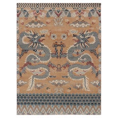 Contemporary Chinese Dragon Pictorial Distressed Wool Rug by Rug & Kilim, India