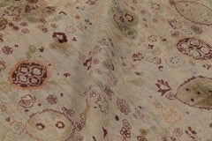 Antique Turkish Tabriz Rug in Beige-Brown and Red Floral Patterns Rug & Kilim