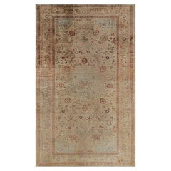 Antique Turkish Tabriz Rug in Beige-Brown and Red Floral Patterns Rug & Kilim
