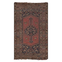 Antique Hamadan Rug in Blue and Red with Geometric Medallion - Rug & Kilim