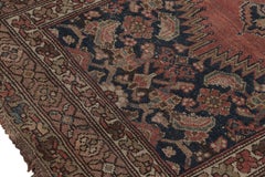 Antique Hamadan Rug in Blue and Red with Geometric Medallion - Rug & Kilim