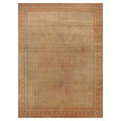 Oversized Antique Tabriz Rug with Gold and Orange Floral Patterns - Rug & Kilim