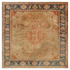 Antique Ziegler Sultanabad Turkish Square Rug, Floral Medallion - Rug & Kilim