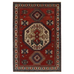Antique Kazak Turkish Rug, Red with Large Geometric Medallions - Rug & Kilim
