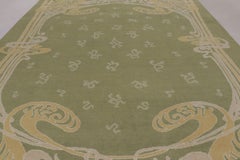 Rug & Kilim's Guimard Art Nouveau Inspired Rug, Green with Elegant Floral Frame