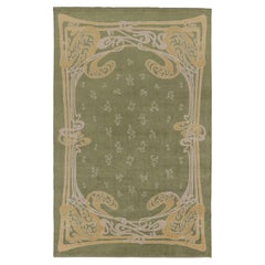 Rug & Kilim's Guimard Art Nouveau Inspired Rug, Green with Elegant Floral Frame
