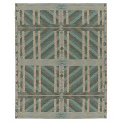 Contemporary Scandinavian Style Geometric Green Wool Rug by Rug & Kilim, India