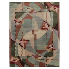 Contemporary Chinese Art Deco Style Sage & Rust Wool Rug by Rug & Kilim, India