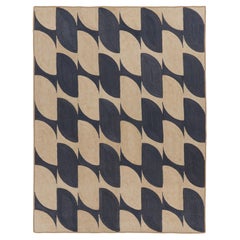 Contemporary Interlocking Wave Grid Rug in Navy & Beige by Rug & Kilim, India