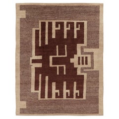 Contemporary Art Deco Style Wool Rug in Chocolate Brown by Rug & Kilim, India