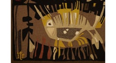 Signed Abstract Wool Rug with Bird Pictorials by Rug & Kilim, Denmark, 1980-1989