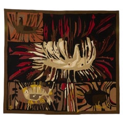 Signed Abstract Wool Rug with Bird Pictorials by Rug & Kilim, Denmark, 1980-1989