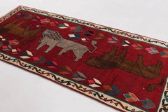 Vintage Lion Pictorial Gabbeh Wool Runner by Rug & Kilim, Afghanistan, 1950-1959
