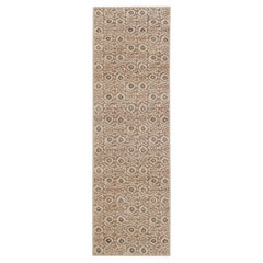 Contemporary Floral Block Print Wool & Natural Silk Runner by Rug & Kilim, India