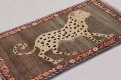 Vintage Gabbeh Pictorial Wool Runner with Tiger Pictorial by Rug&Kilim 1950-1959