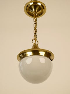 Late Jugendstil Pendant Lamp in Brass, Opaline Glass, 1900-1914, Vienna, Austria