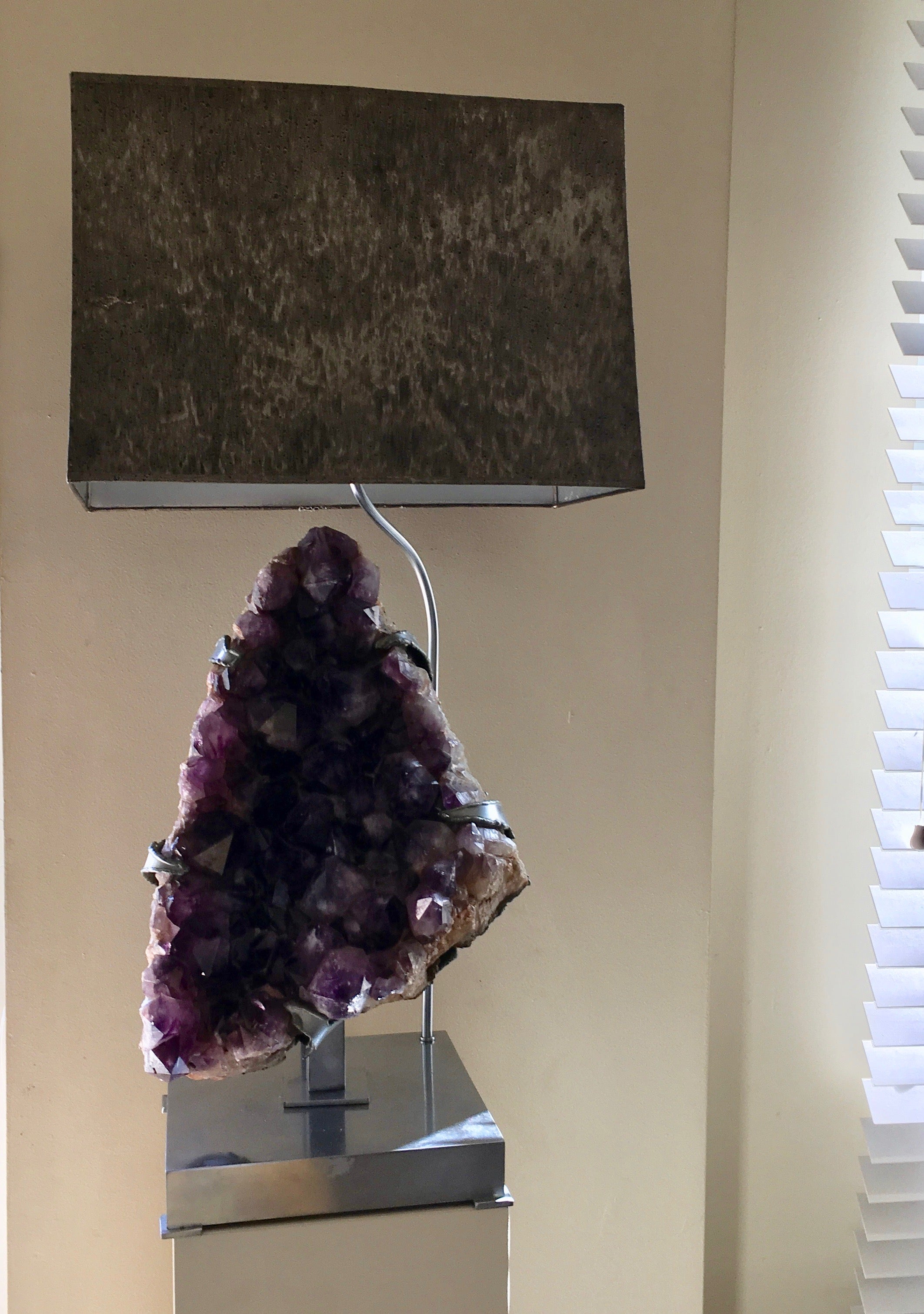 Spectacular Amethyst Geode Table Lamp by Willy Daro, Belgium 1968