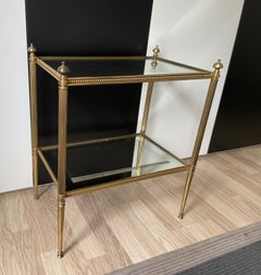 Brass and Mirror Two-Tiers Side Table Attributed to Maison Jansen, France 1960