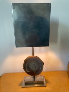 Metal Table Lamp Presenting an Agate Attributed to Ado Chale, Belgium, 1970