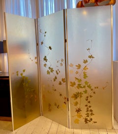 Three Panels Acrylic "Herbier" Screen With Foliage Inclusions, France 1970.
